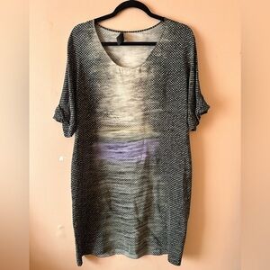 Peter Pilotto 100% silk abstract watercolor purple gray shift tunic dress 14 XL